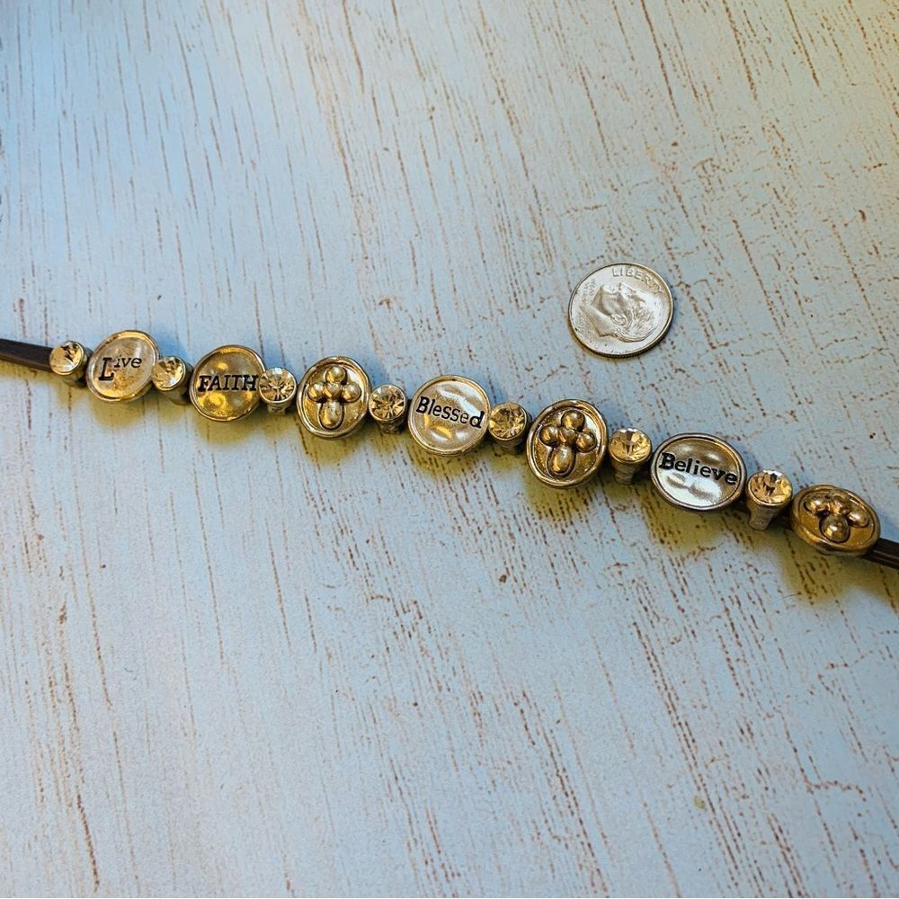 Gold Brown Leather Affirmation Charm Wrap Bracelet